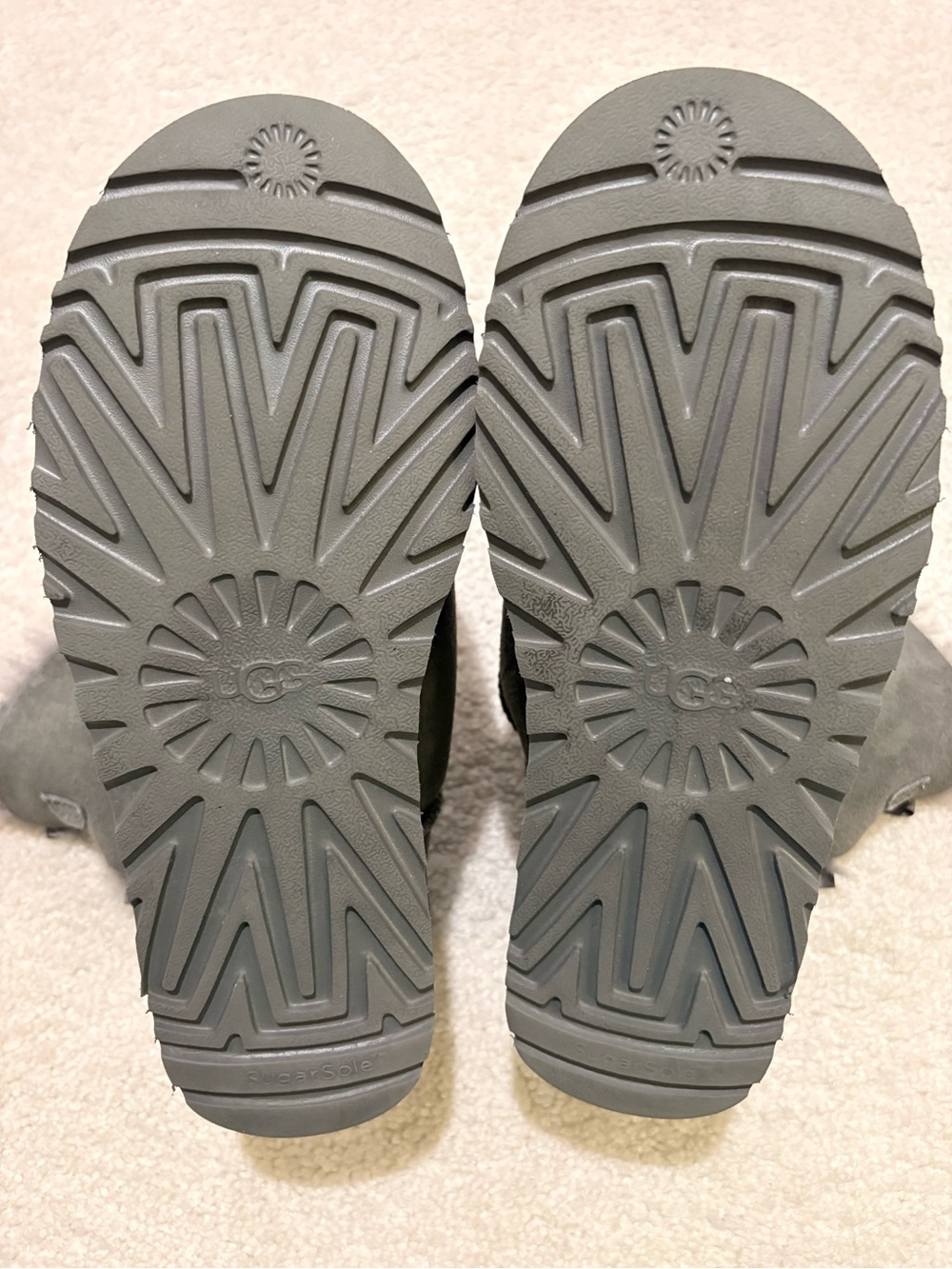 UGG Gray Suede Bow-Back Short Shearling Boots - Picture 3 of 6